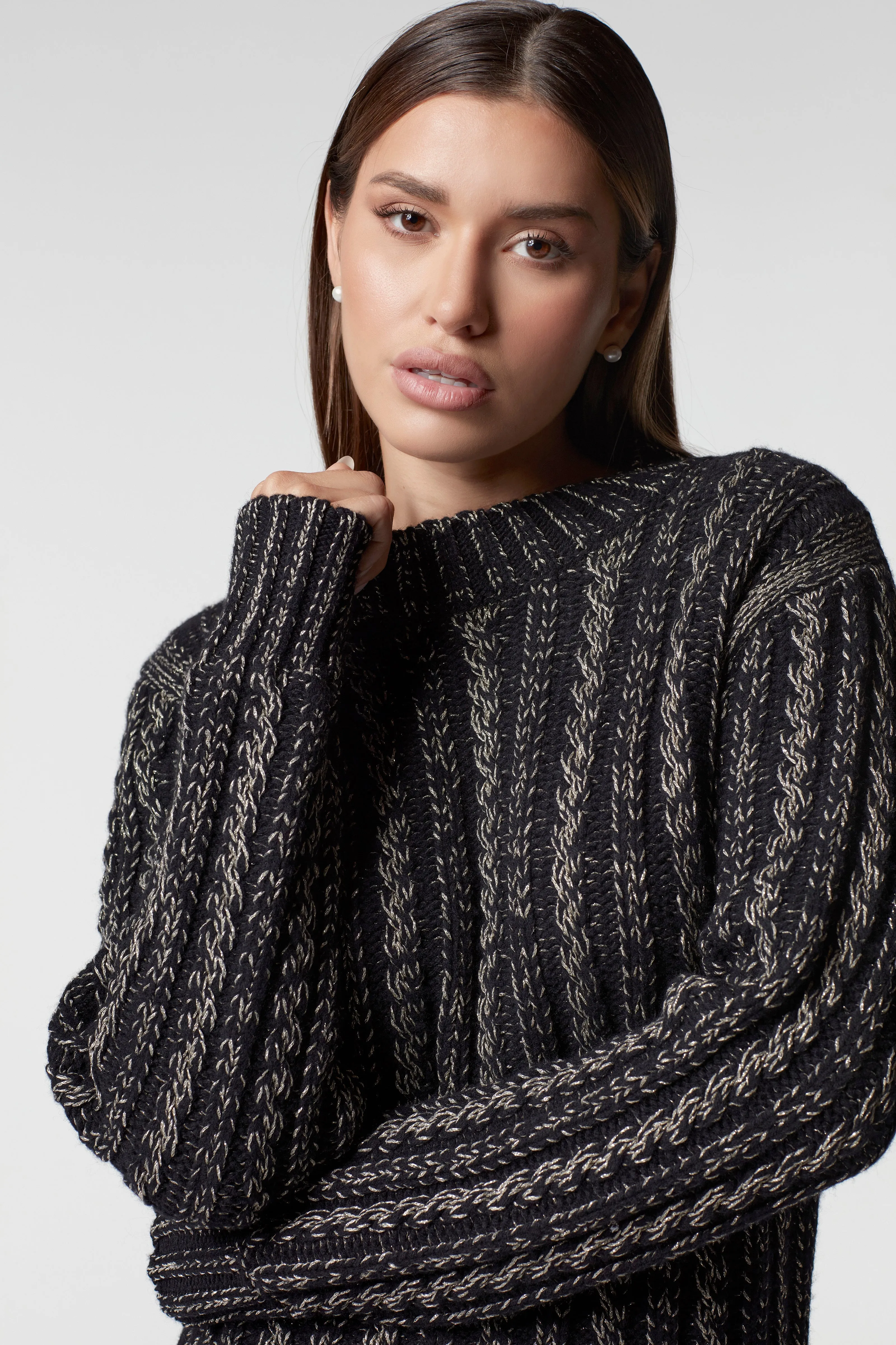 LUREX CABLE KNIT SWEATER - FINAL SALE