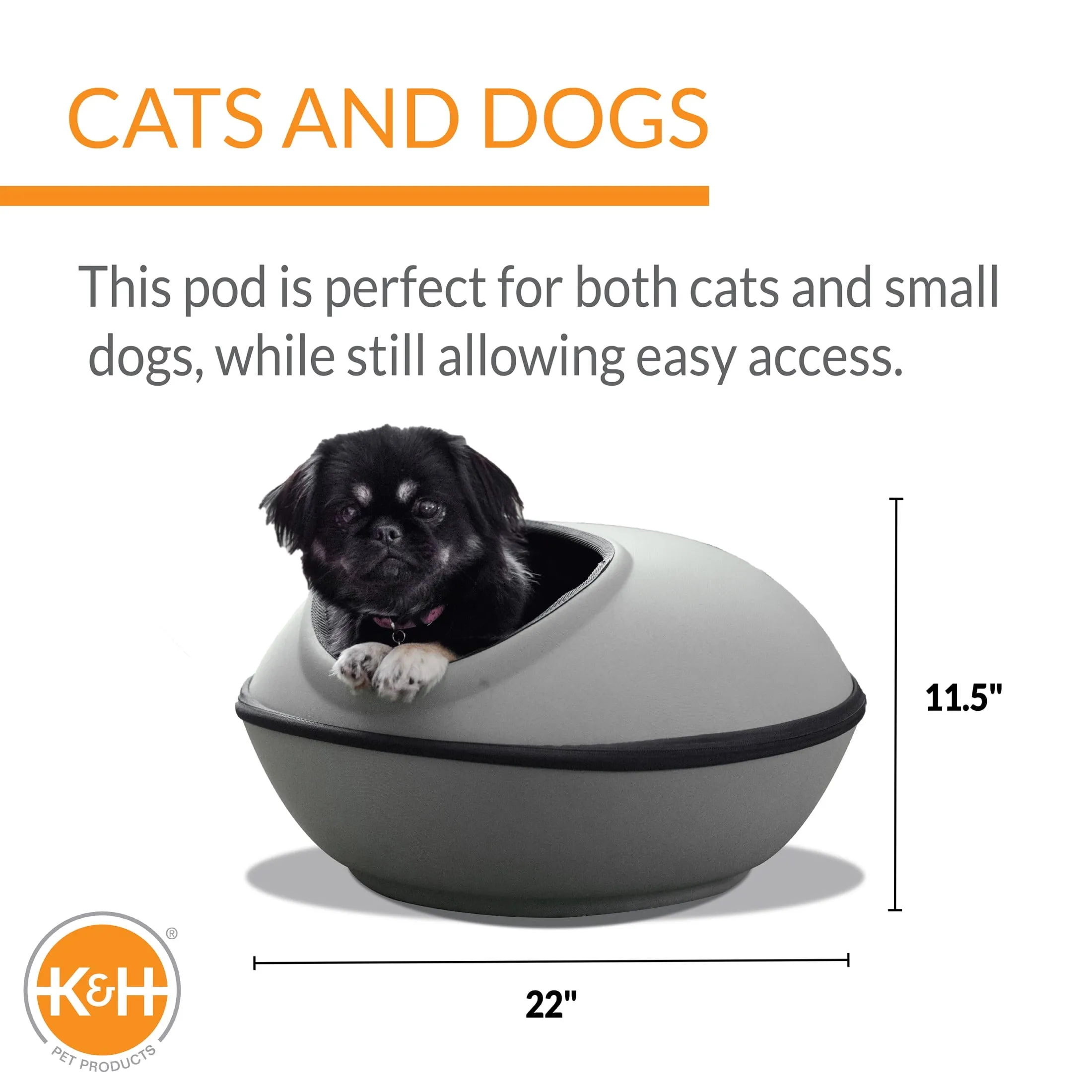 Mod Dream Pod Pet Bed Gray/Black 22 Inches Unheated