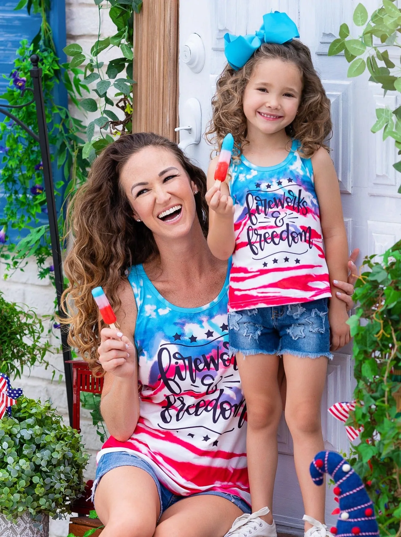 Mommy and Me Fireworks and Freedom Tie Dye Tank Top