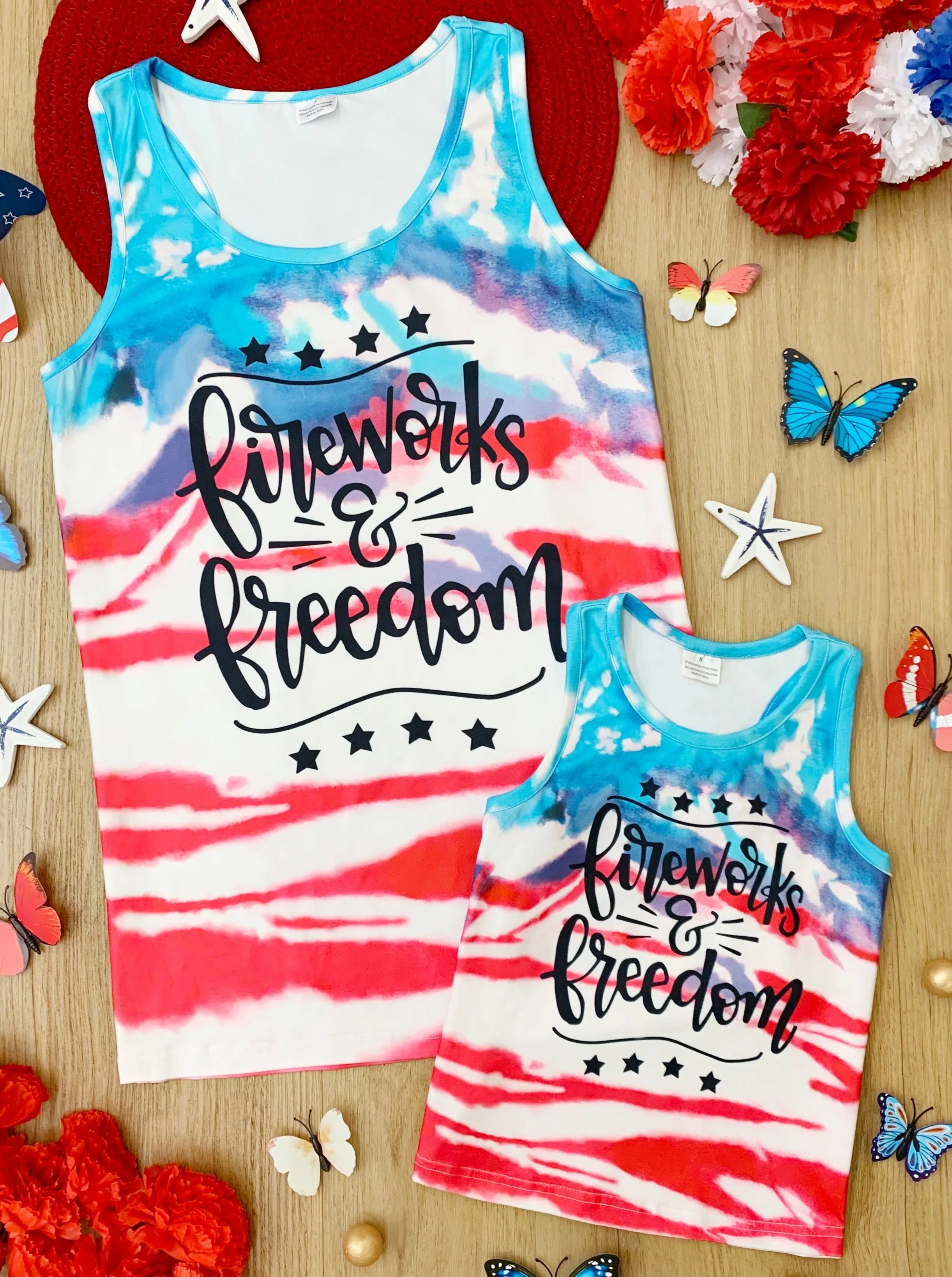 Mommy and Me Fireworks and Freedom Tie Dye Tank Top