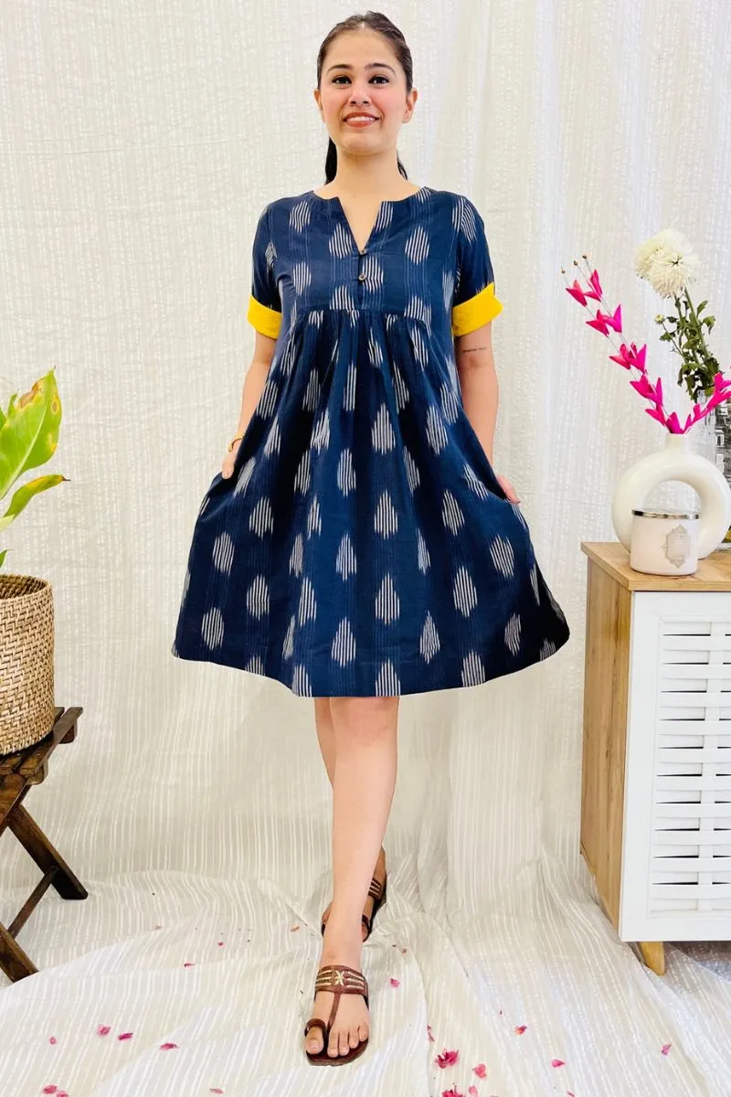 Navy Ikat Flare Dress