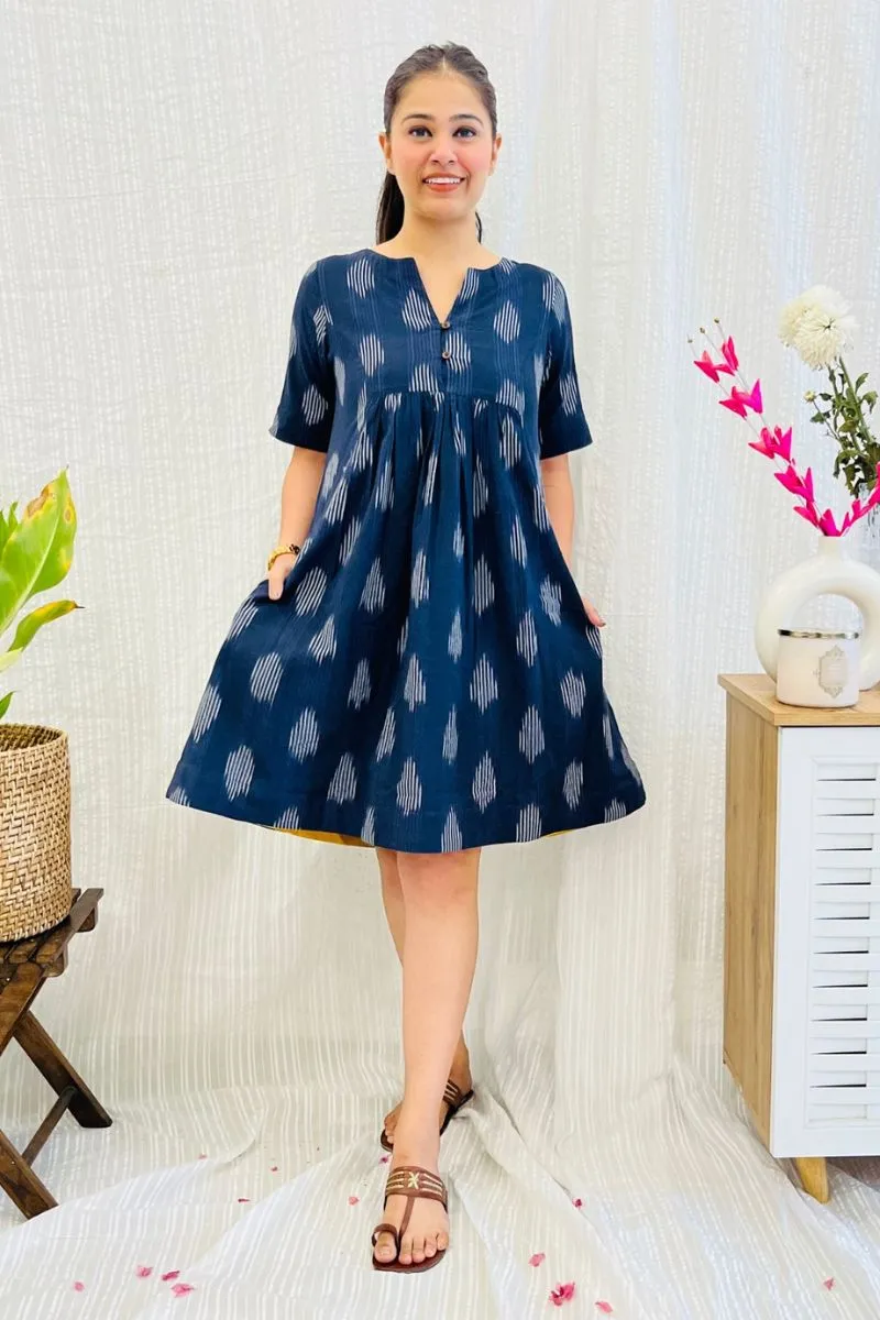 Navy Ikat Flare Dress