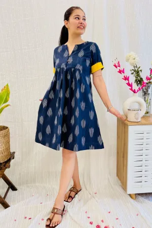 Navy Ikat Flare Dress