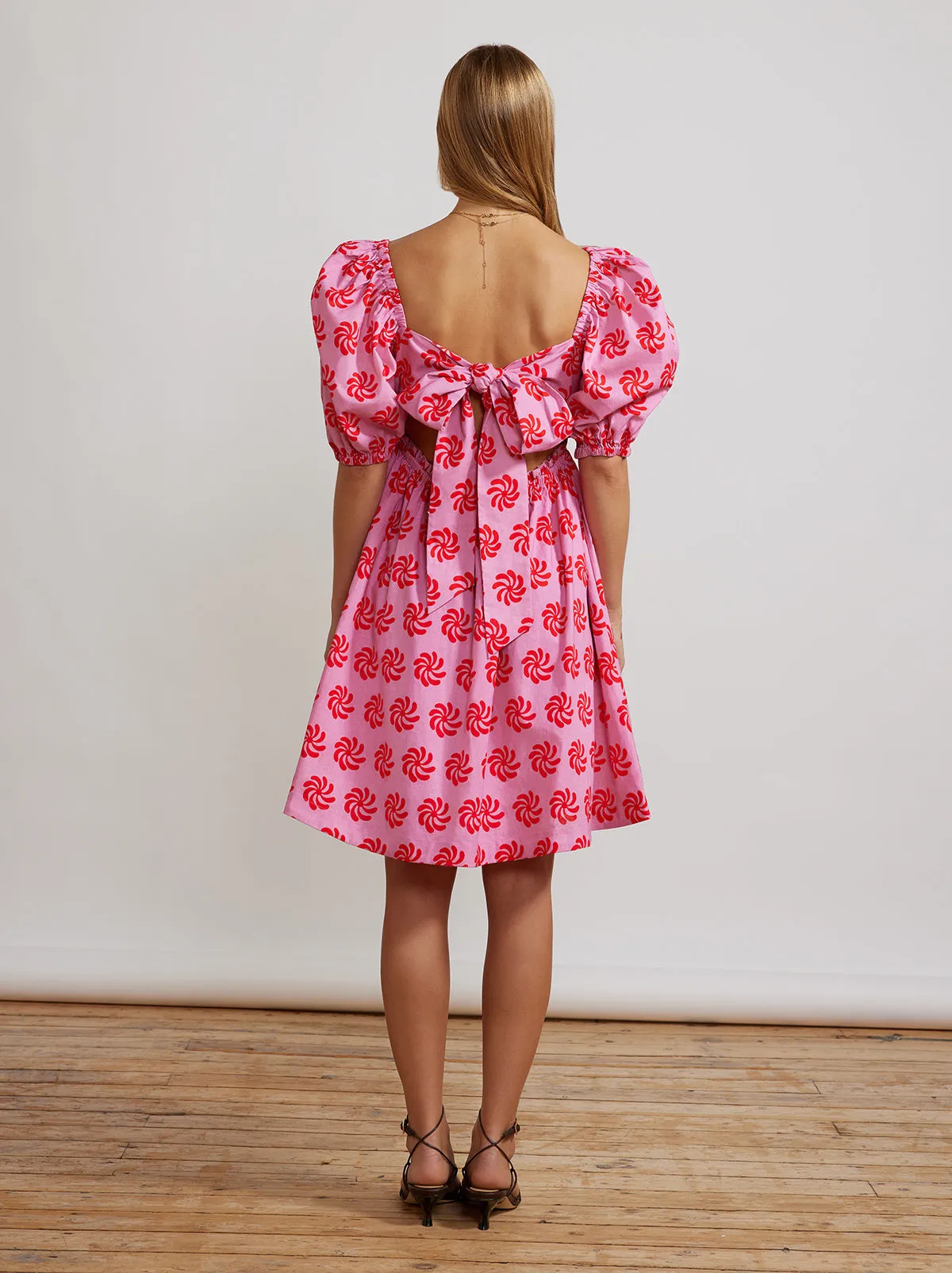 Olga Tie Back Pink Geo Floral Mini Dress