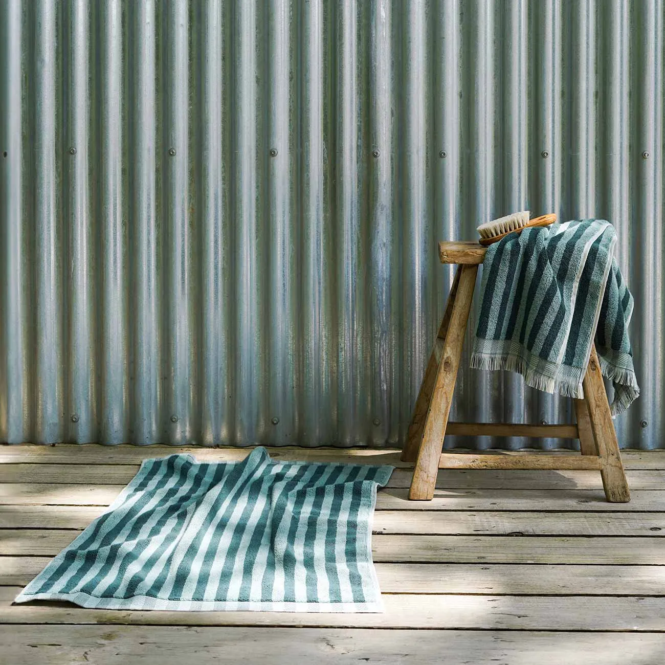 Pine Green Pembroke Stripe Cotton Bath Mat