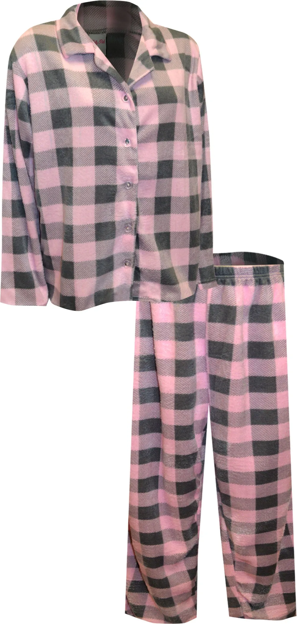 Pink and Gray Buffalo Plaid Plus Size Traditional Fleece Pajama