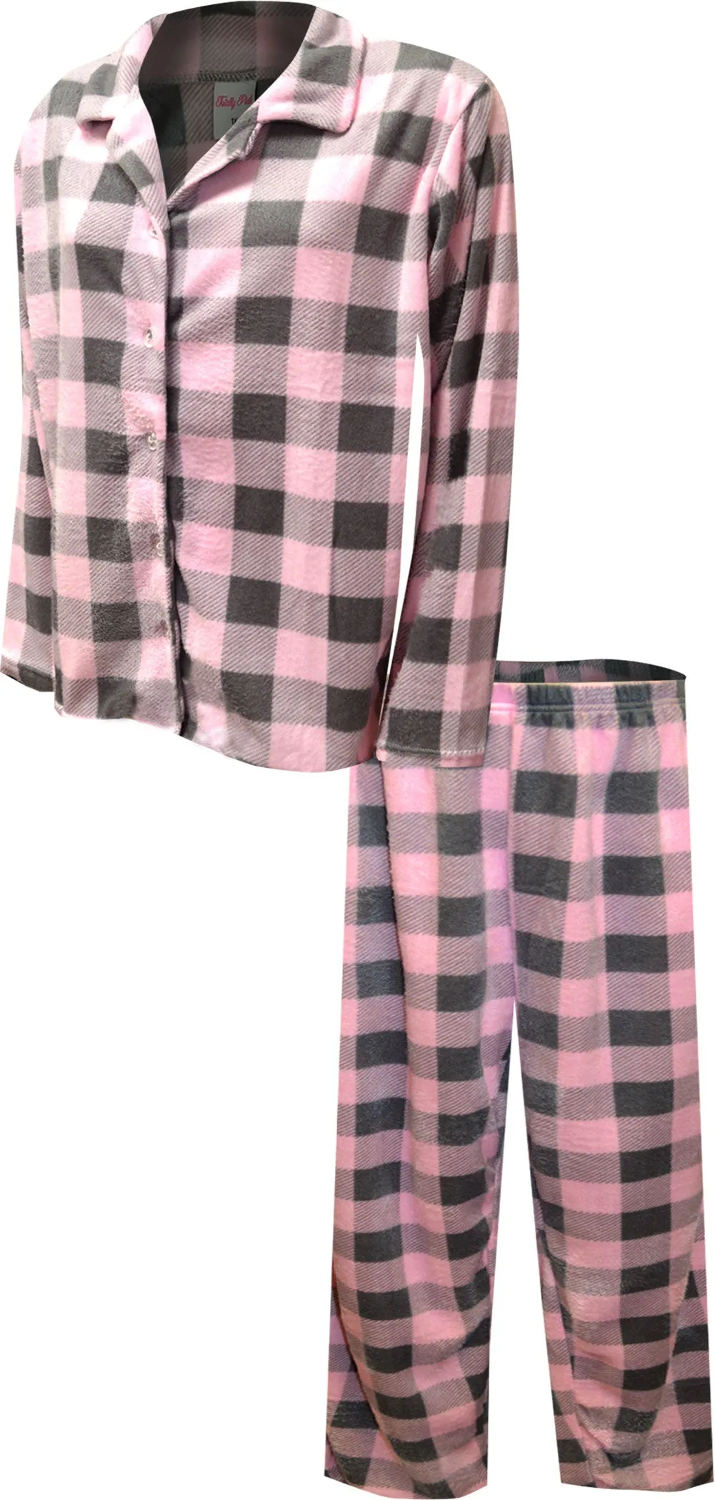 Pink and Gray Buffalo Plaid Plus Size Traditional Fleece Pajama