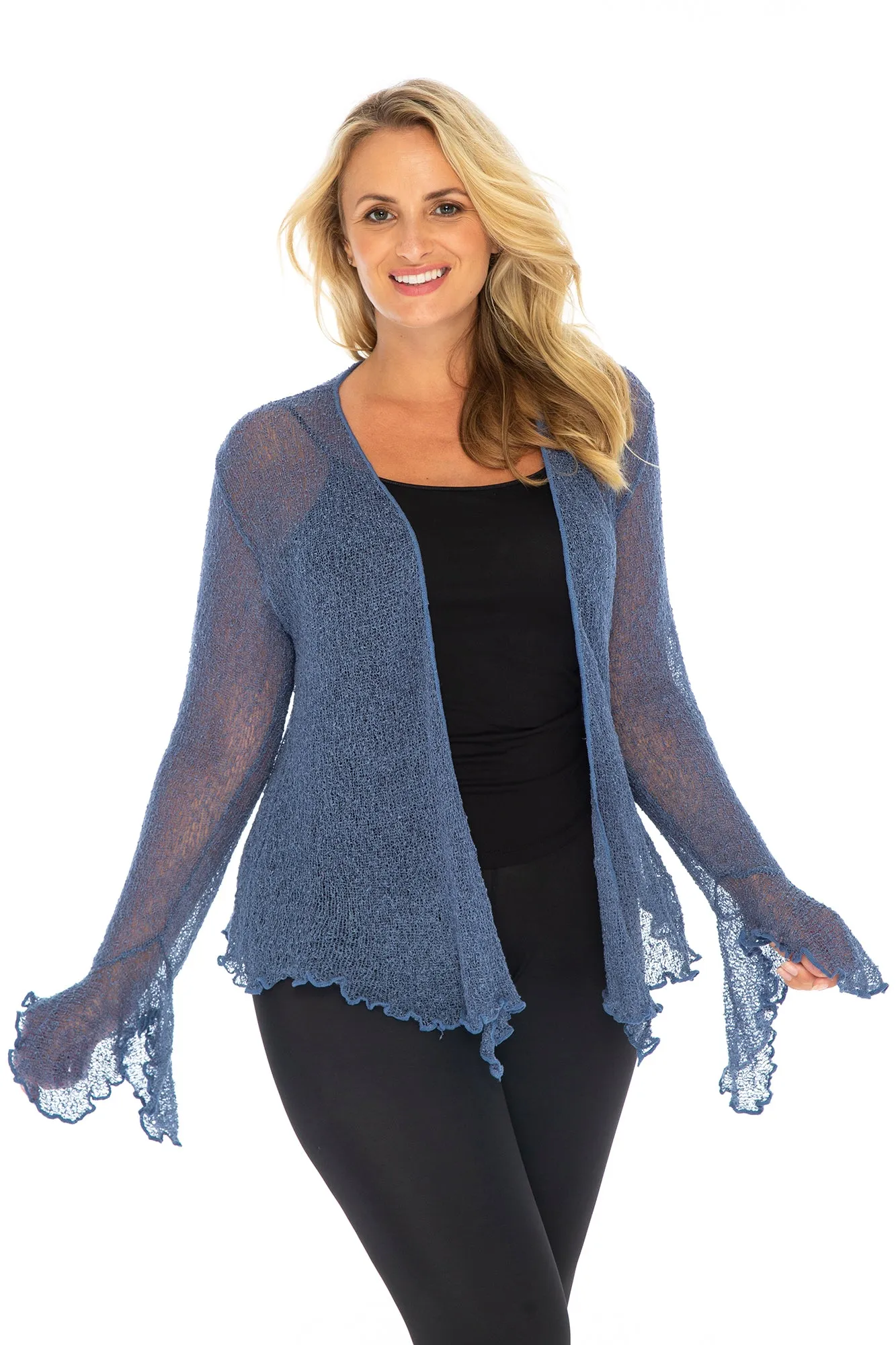 Plus Size Long Bell Sleeved Cropped Cardigan Shrug