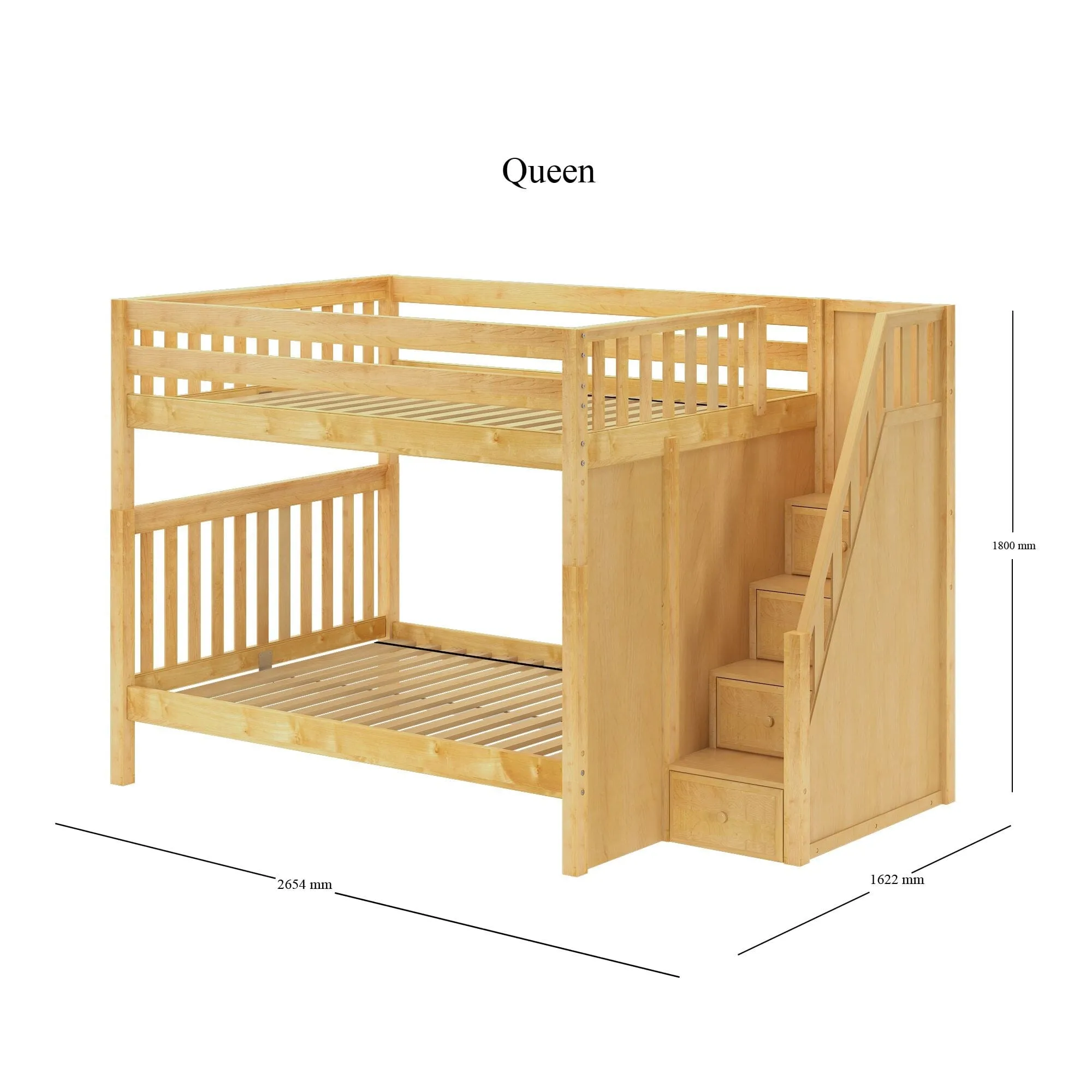 Queen High Bunk Bed with Stairs