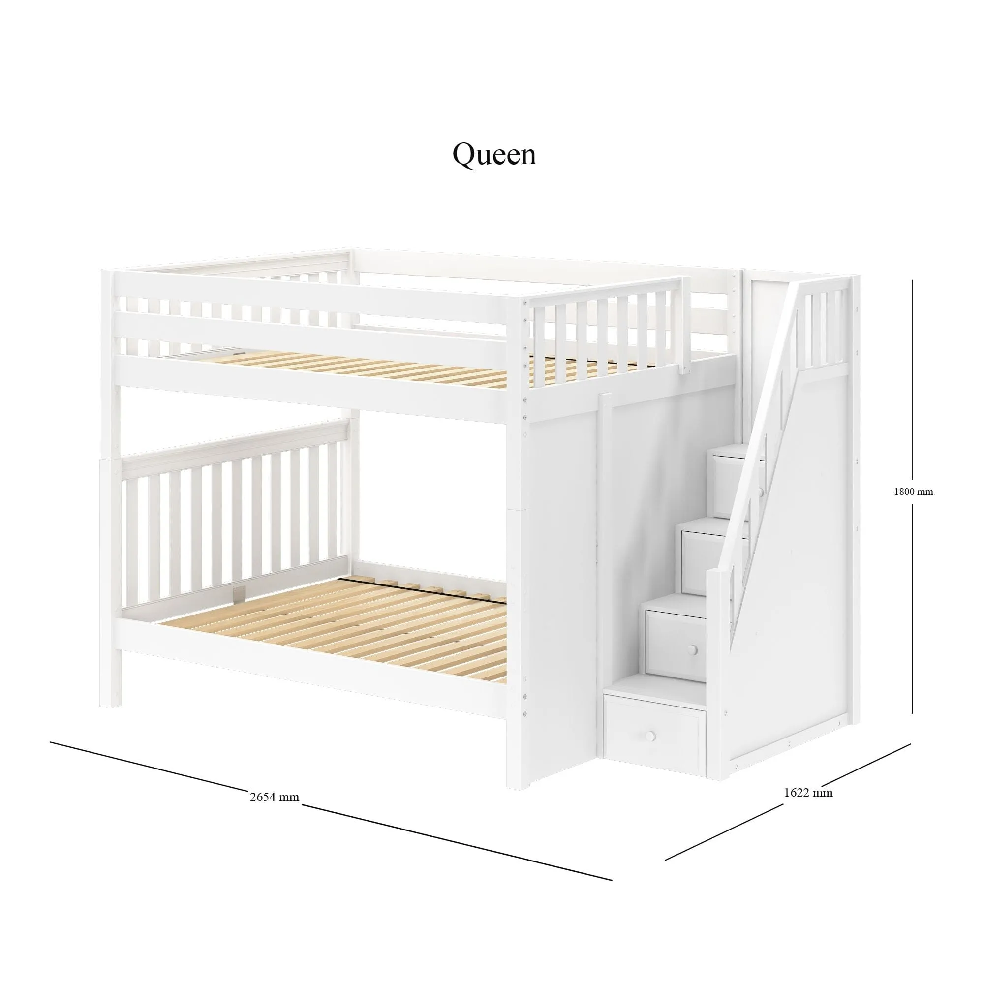 Queen High Bunk Bed with Stairs