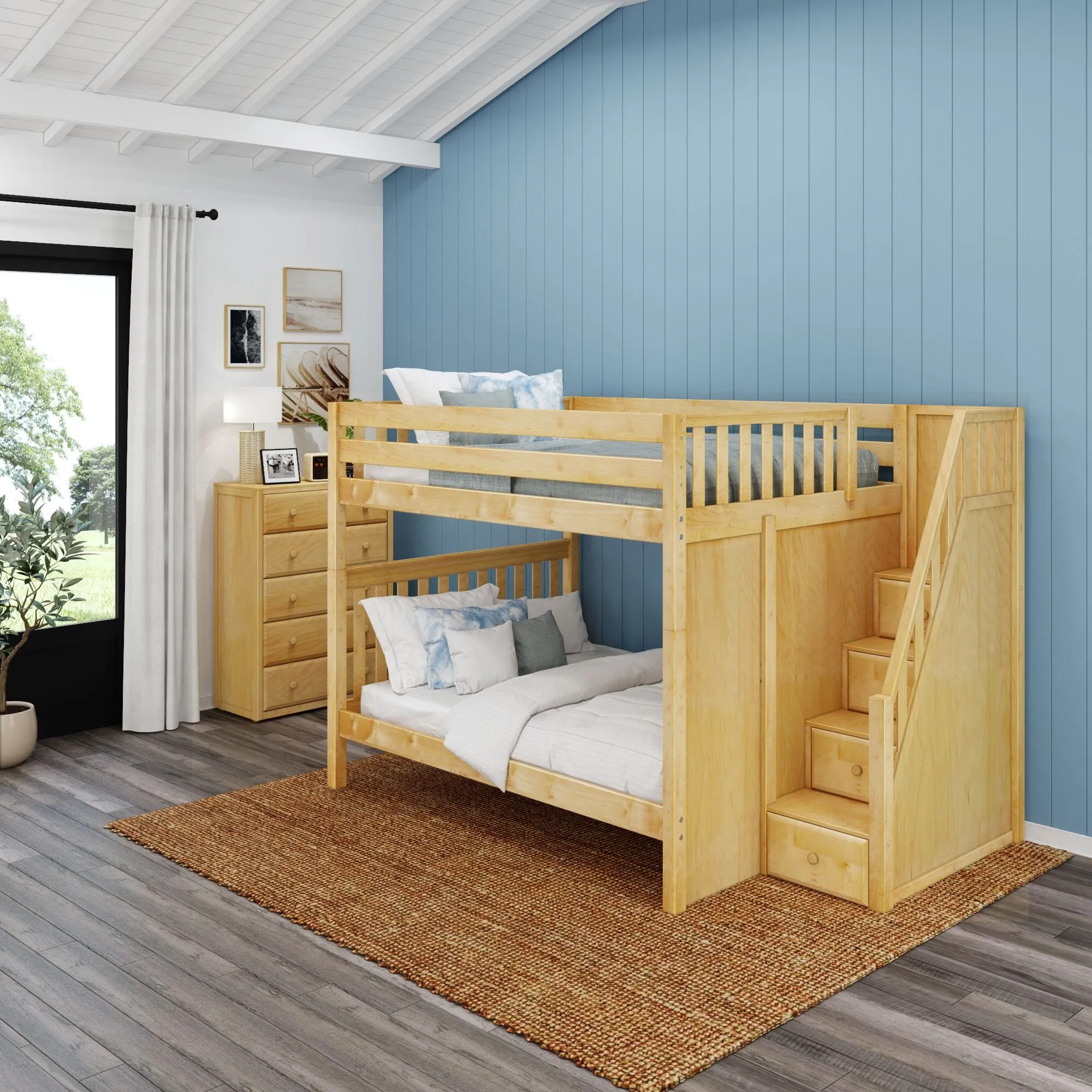 Queen High Bunk Bed with Stairs