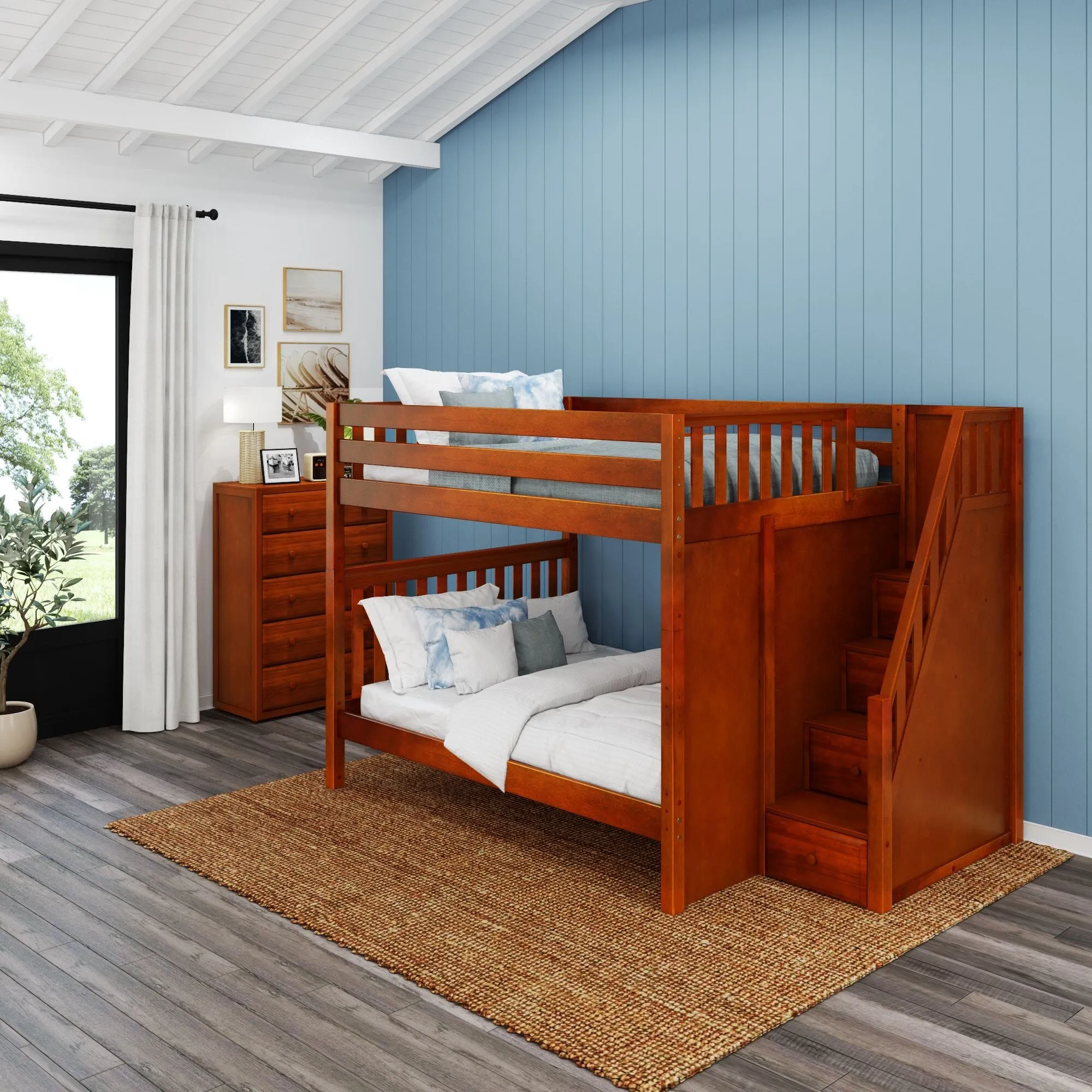 Queen High Bunk Bed with Stairs