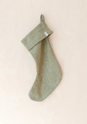 Recycled Wool Christmas Stocking in Olive Herringbone