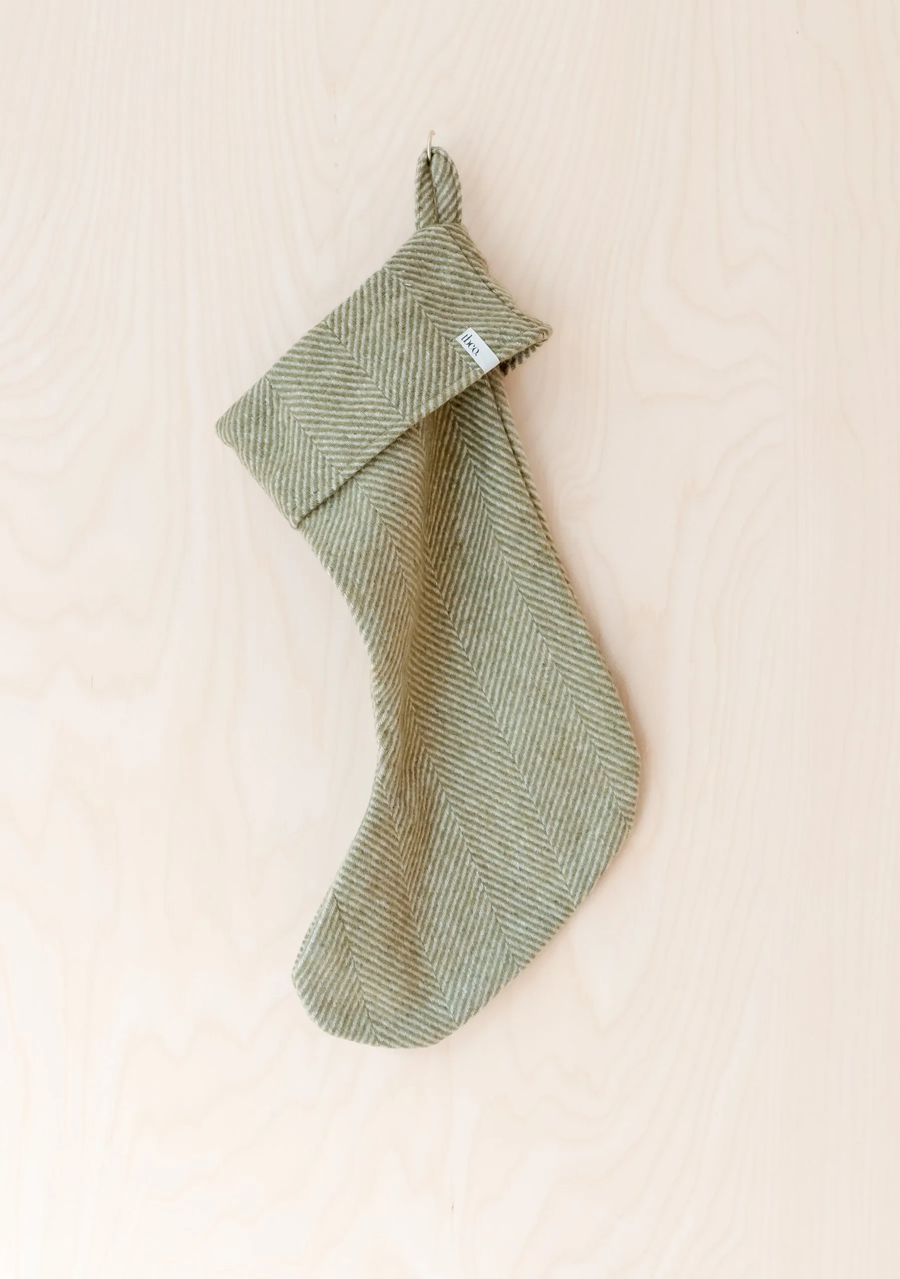 Recycled Wool Christmas Stocking in Olive Herringbone