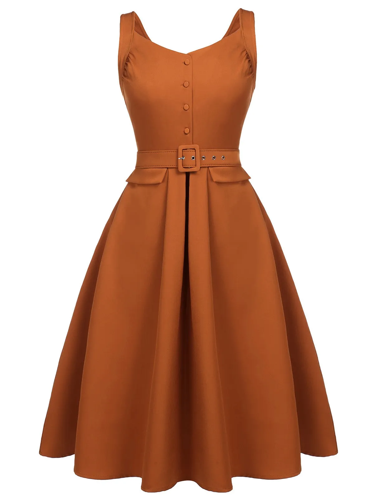 Rust 1950s Pocket Belt Swing Dress