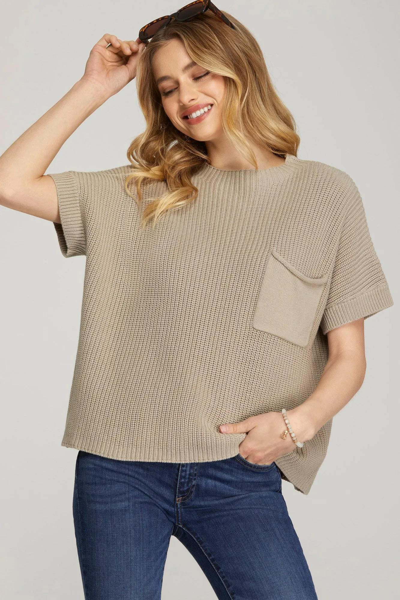 Short Sleeve Sweater Top - Mocha