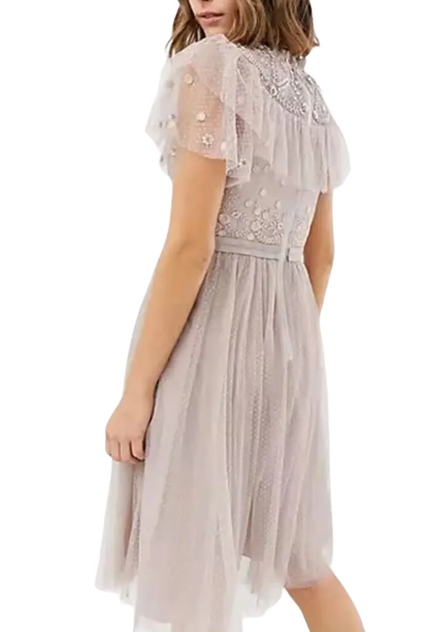 Silver Cinderella Tonal Embroidered Dress