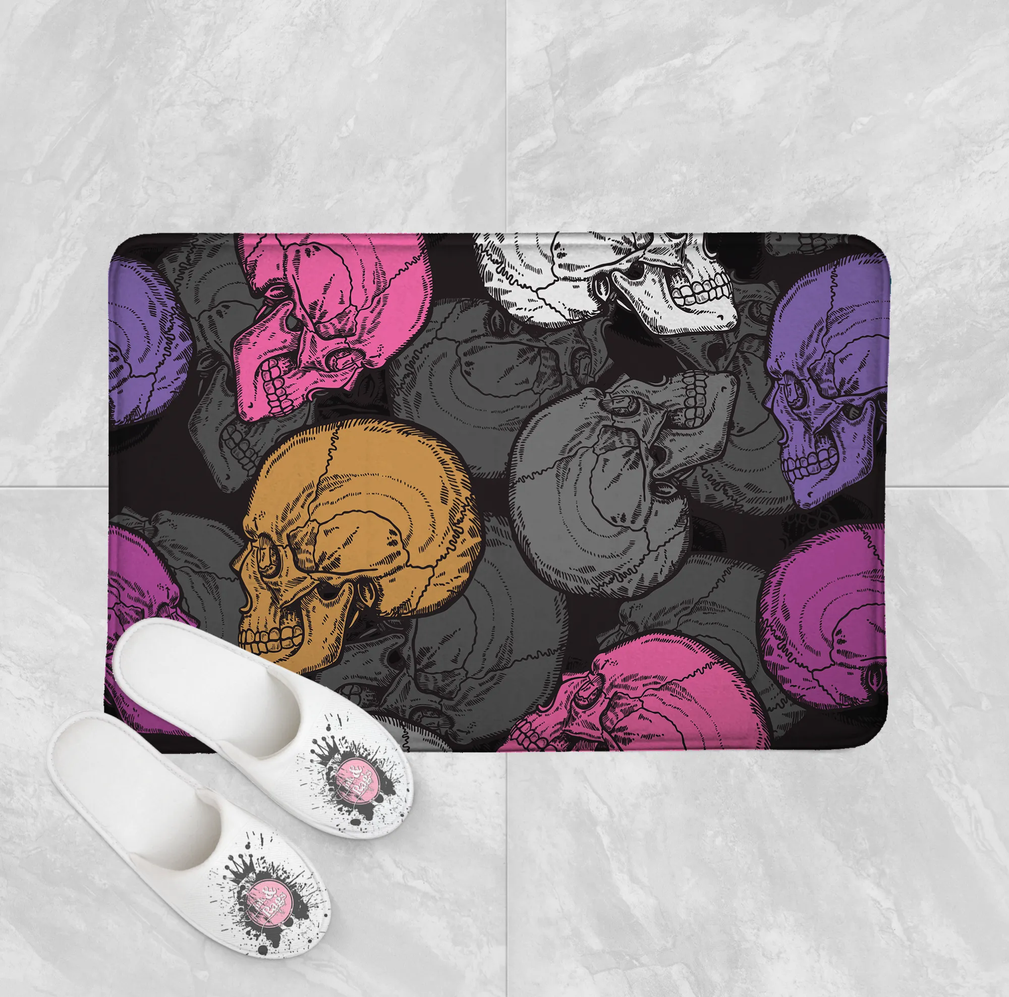 Skull with Modern Color Pop Shower Curtains and Optional Bath Mats