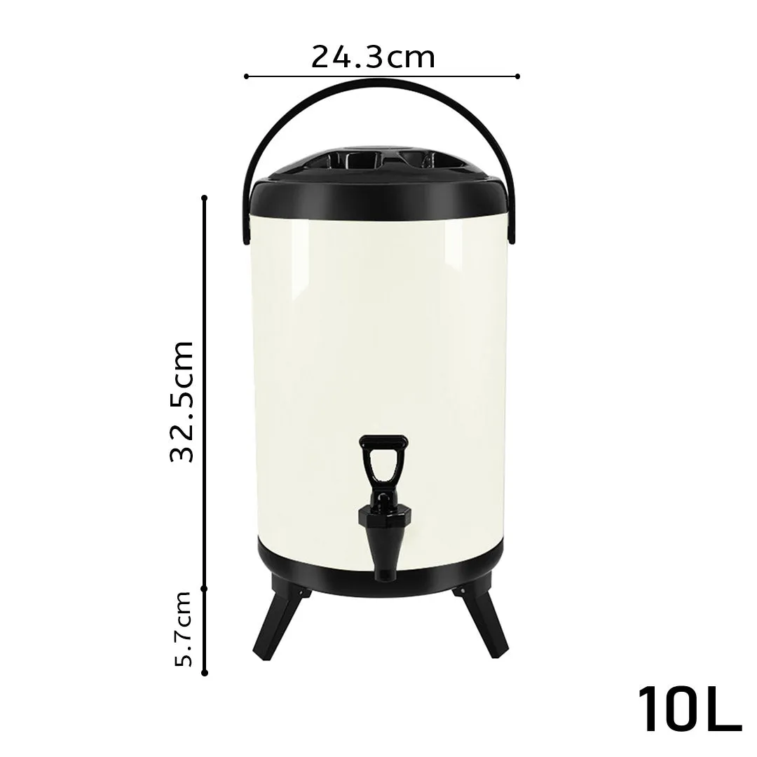 SOGA 10L Stainless Steel Insulated Milk Tea Barrel Hot and Cold Beverage Dispenser Container with Faucet White