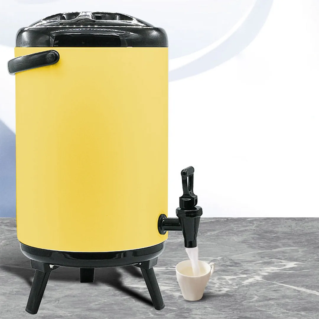 SOGA 12L Stainless Steel Insulated Milk Tea Barrel Hot and Cold Beverage Dispenser Container with Faucet Yellow