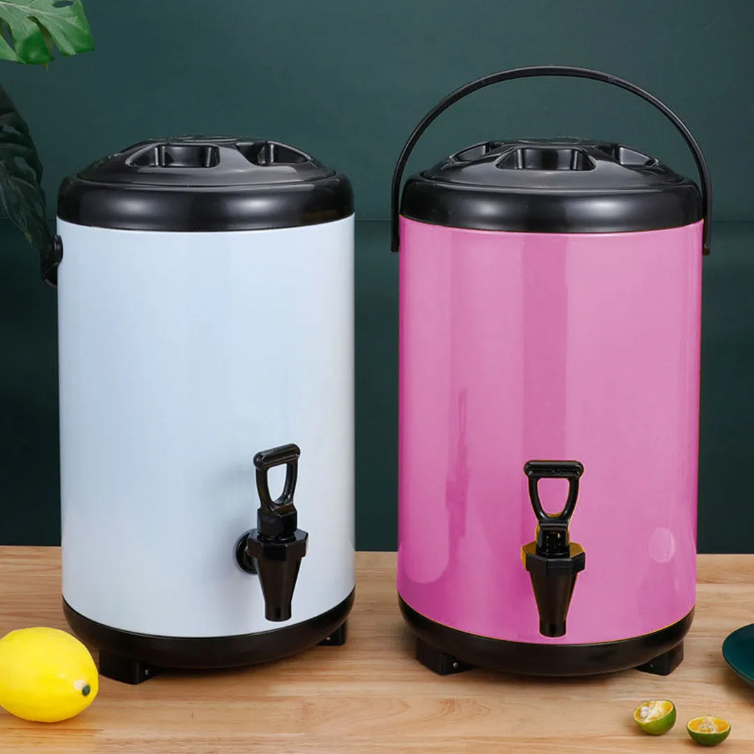 SOGA 14L Stainless Steel Insulated Milk Tea Barrel Hot and Cold Beverage Dispenser Container with Faucet Pink