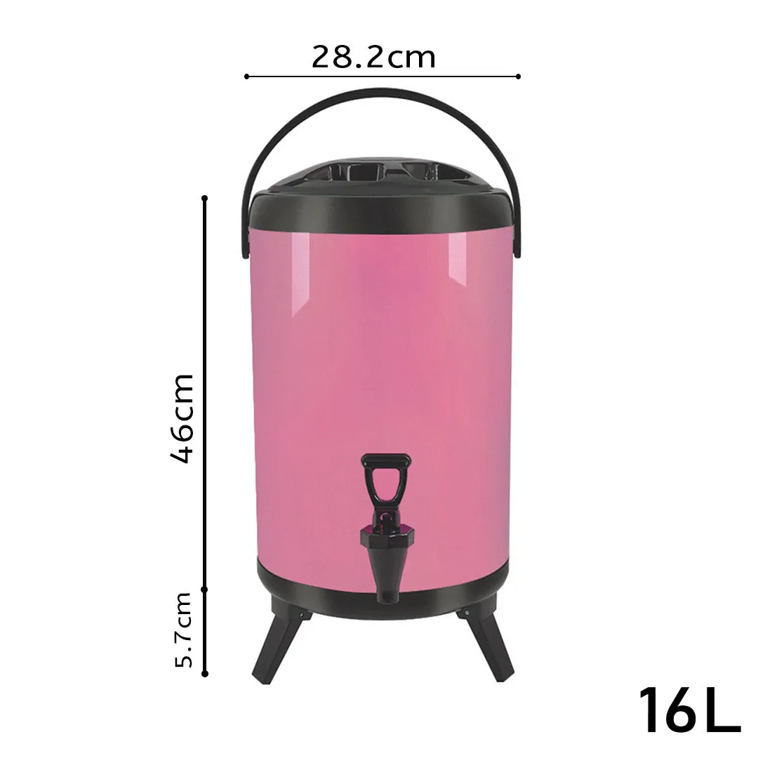 SOGA 16L Stainless Steel Insulated Milk Tea Barrel Hot and Cold Beverage Dispenser Container with Faucet Pink