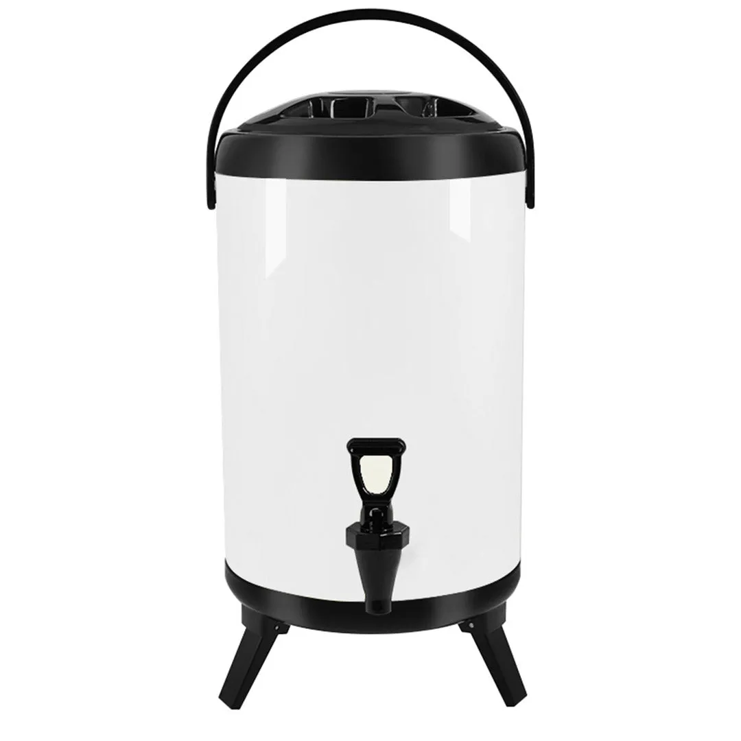 SOGA 16L Stainless Steel Insulated Milk Tea Barrel Hot and Cold Beverage Dispenser Container with Faucet White