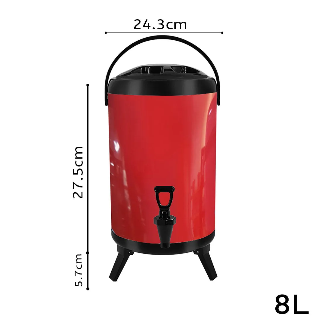 SOGA 8L Stainless Steel Insulated Milk Tea Barrel Hot and Cold Beverage Dispenser Container with Faucet Red