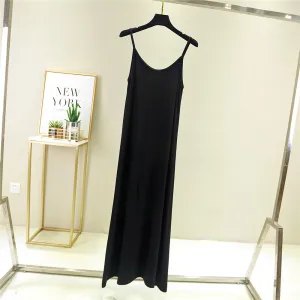 Summer Modal Round-Neck Slip Dress Korean Mid-Length Solid Colored Camisole Dress