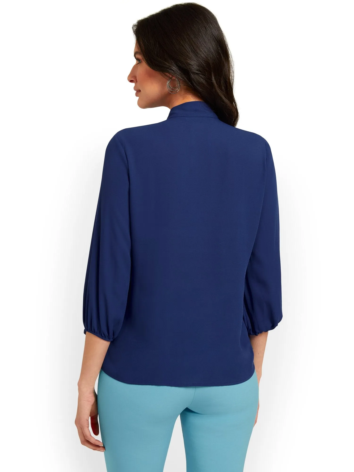 Tall Button-Front Bow-Neck Blouse