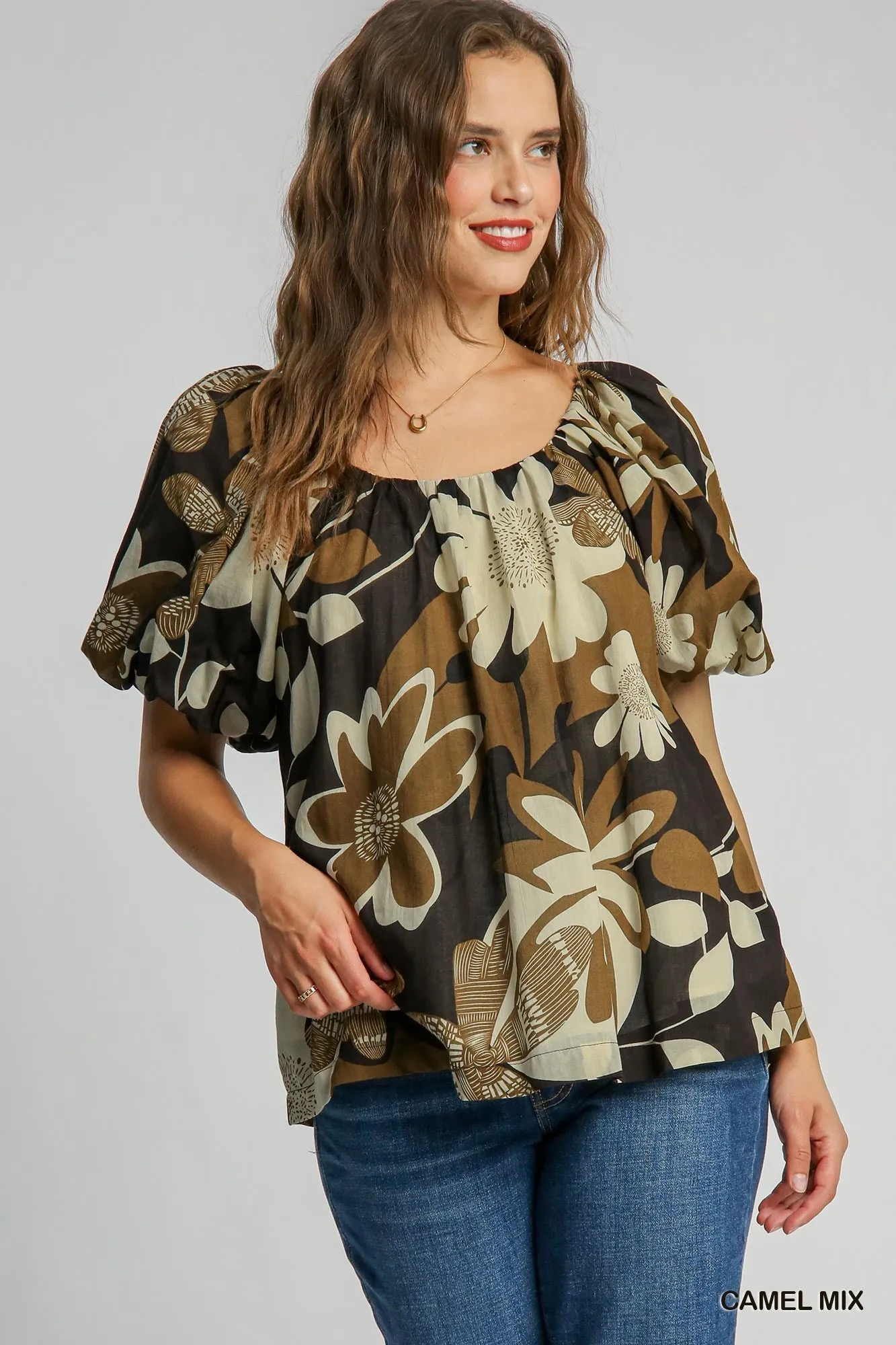 Tobacco, Black & Cream Round Neck Top