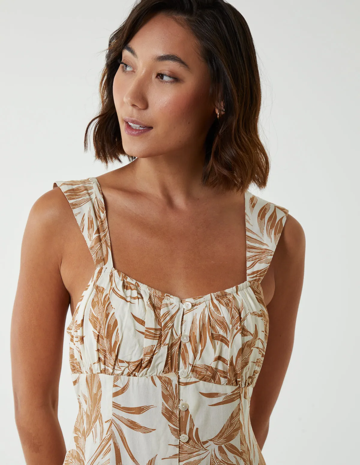 Tropical Print Button Front Dress