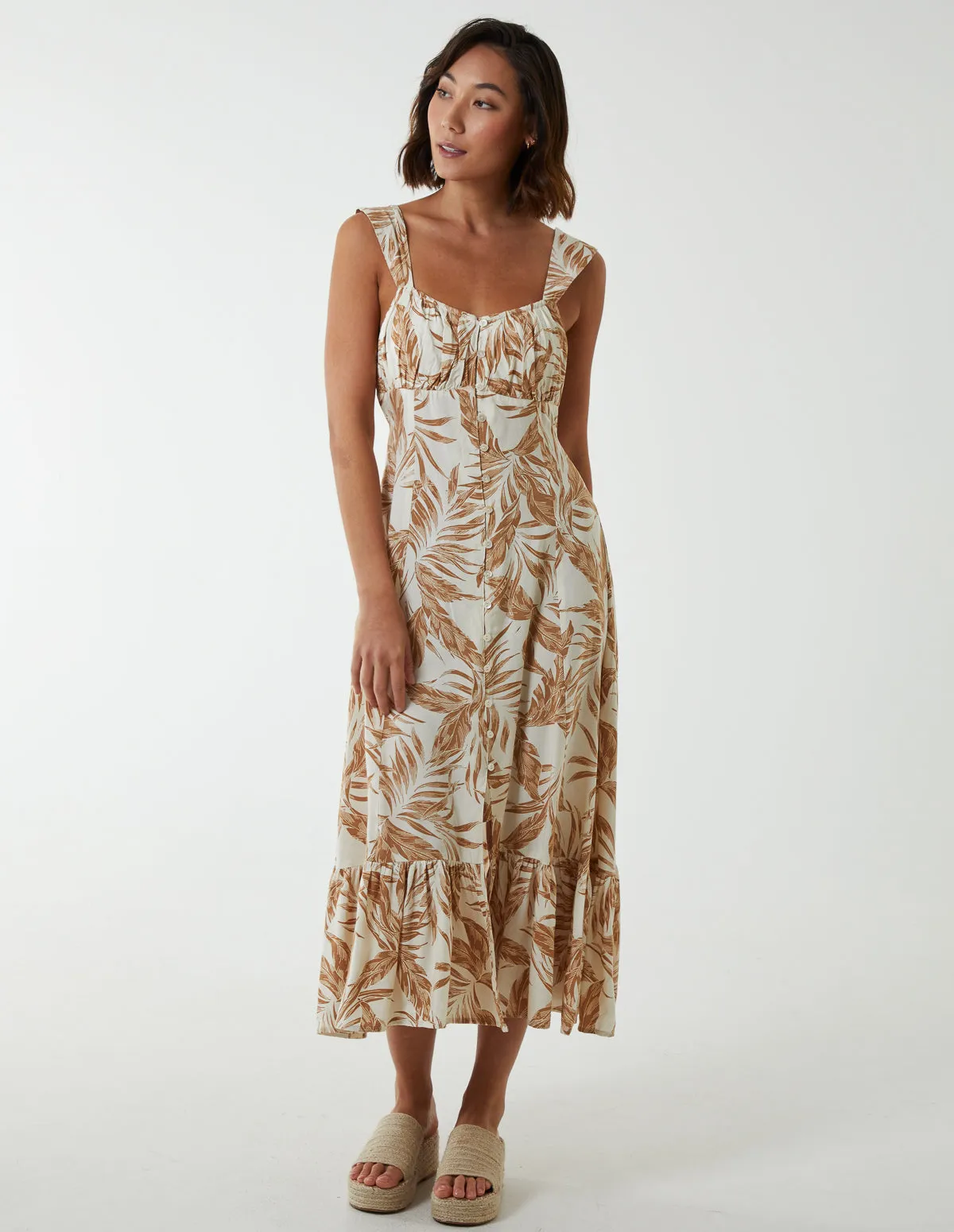 Tropical Print Button Front Dress