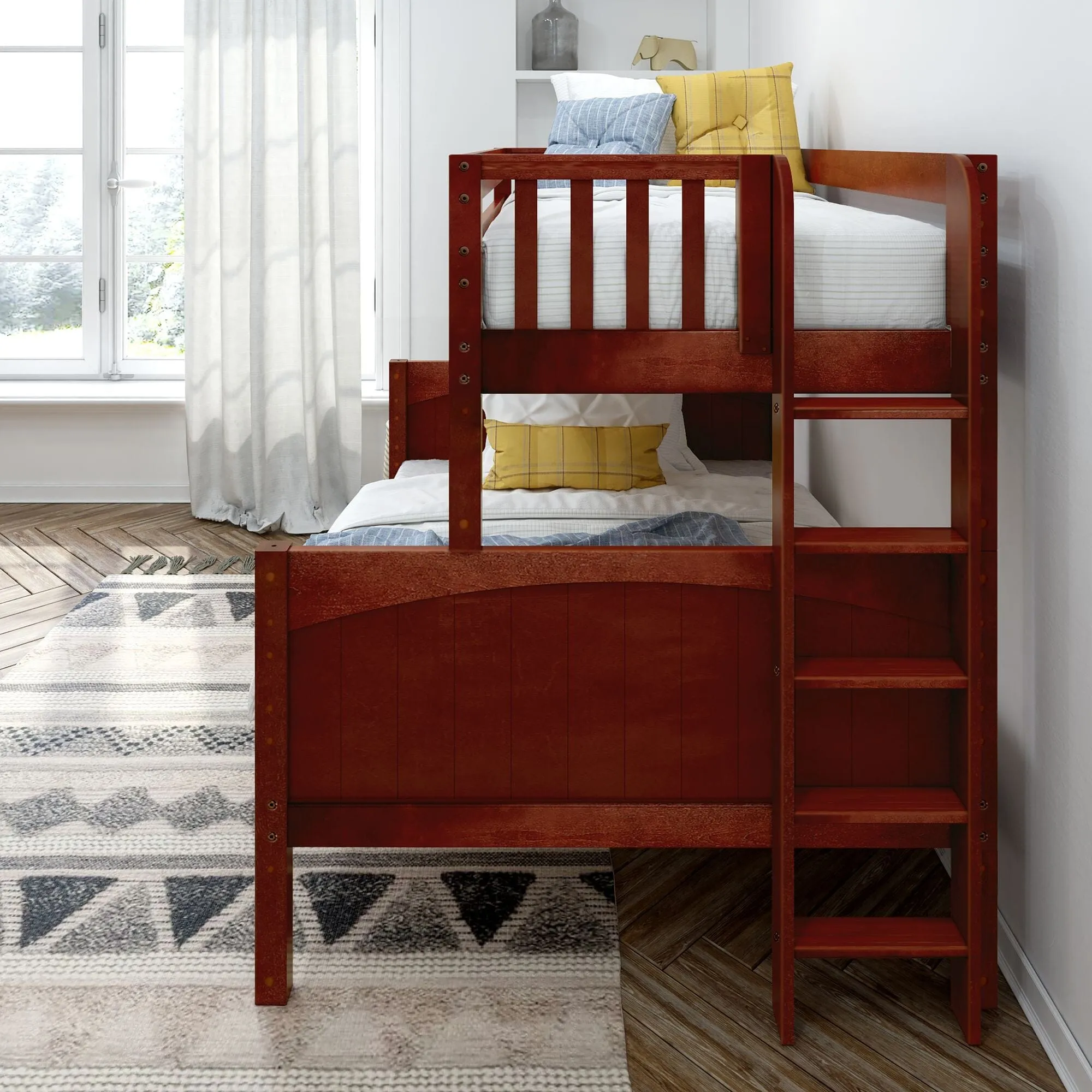 Twin over Full Medium Bunk Bed with Straight Ladder on End