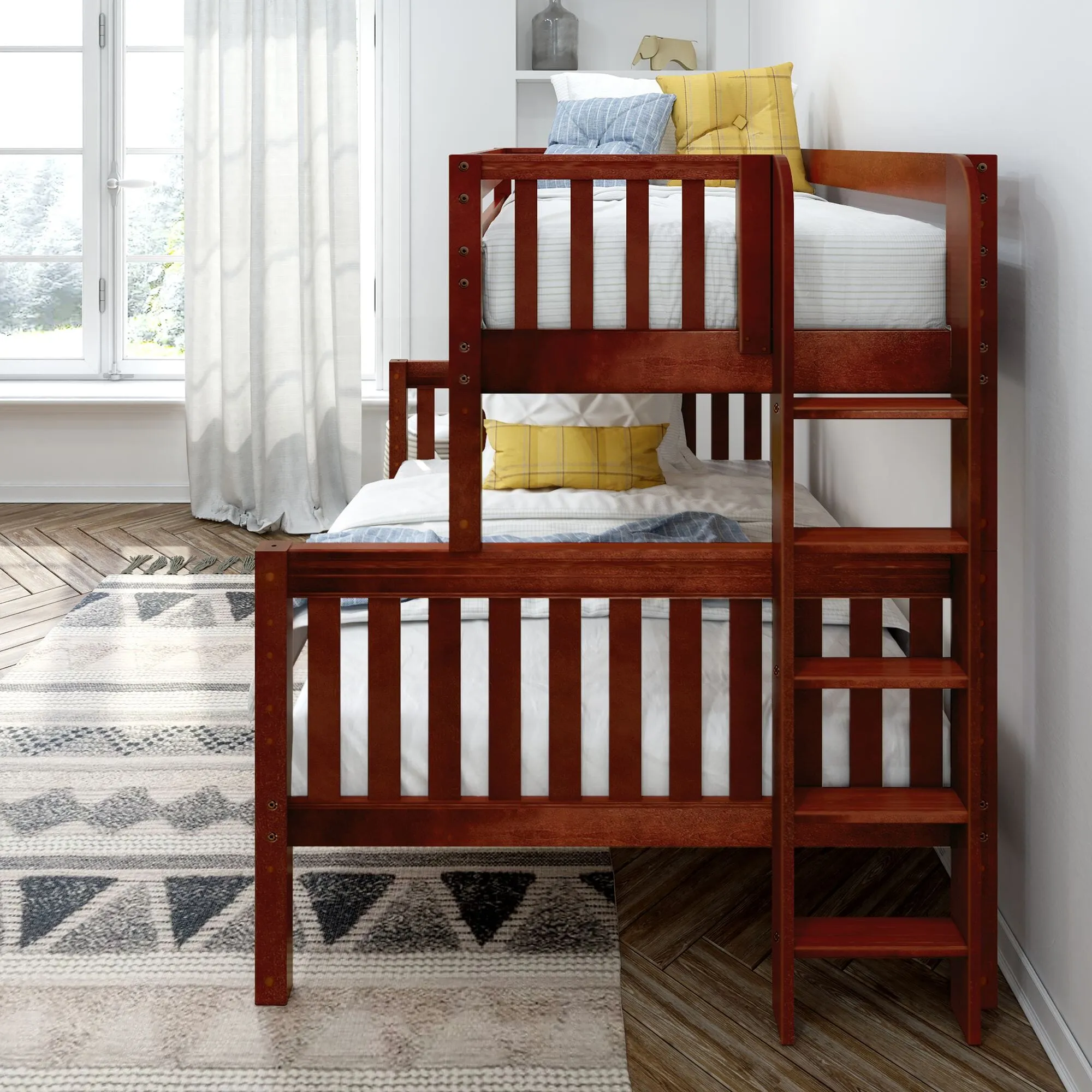 Twin over Full Medium Bunk Bed with Straight Ladder on End