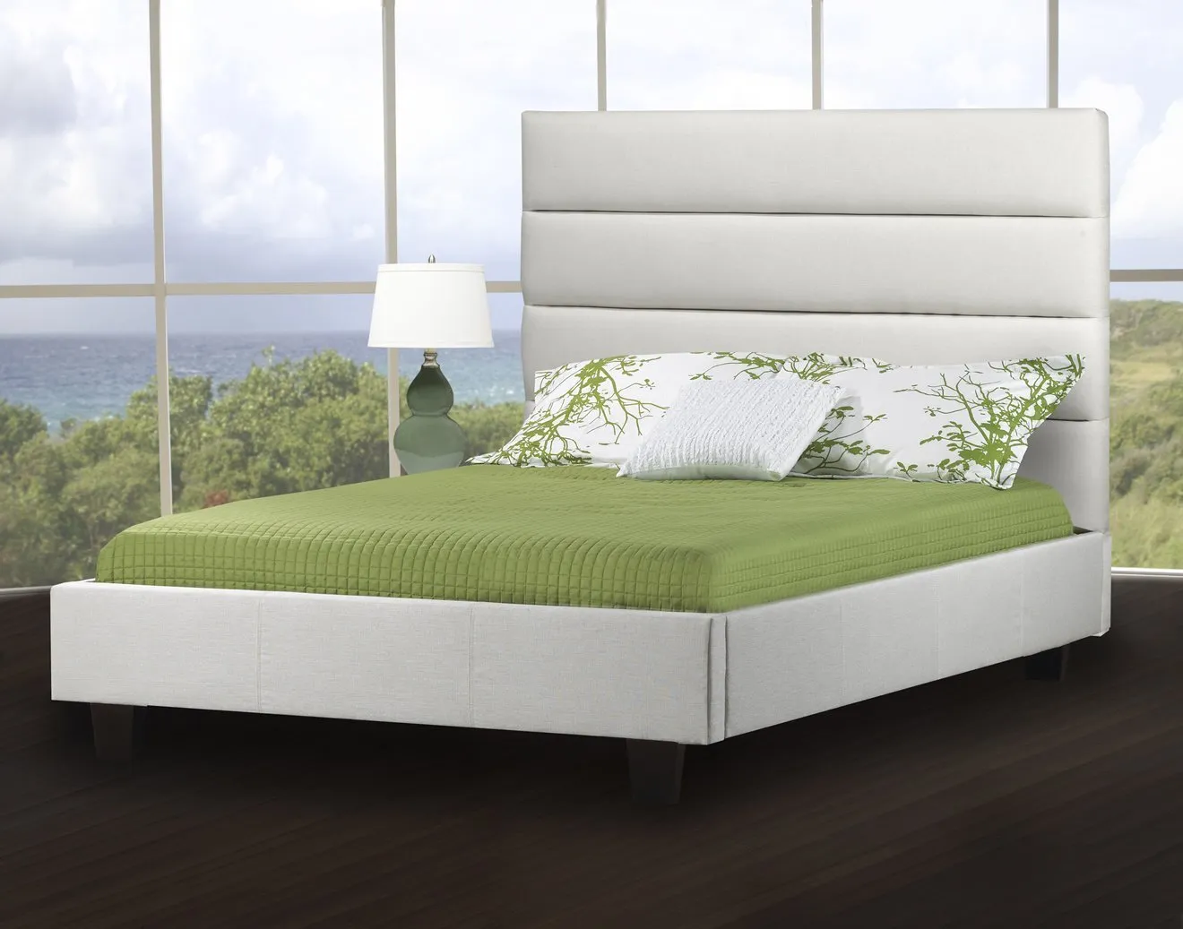 Upholstered Bed Featuring lofty tufted panels