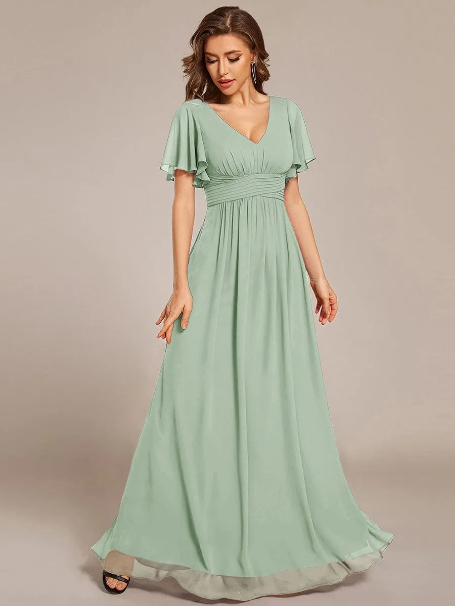 V-neck Lace-up Back Chiffon Maxi Bridesmaid Dress