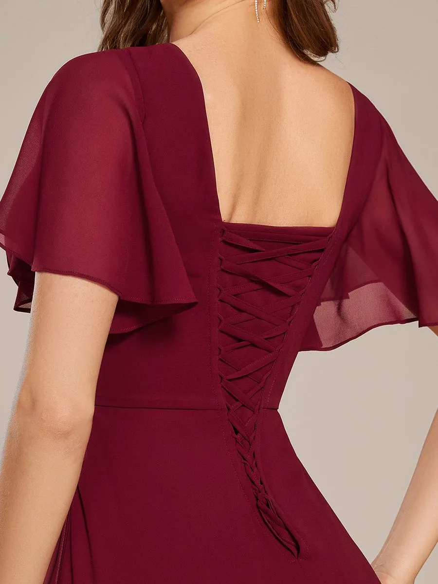 V-neck Lace-up Back Chiffon Maxi Bridesmaid Dress