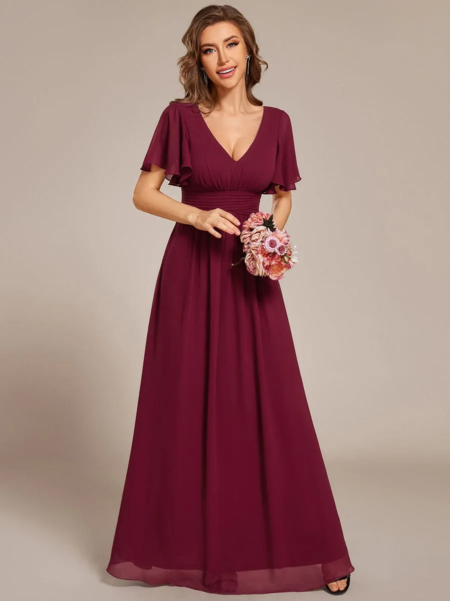 V-neck Lace-up Back Chiffon Maxi Bridesmaid Dress