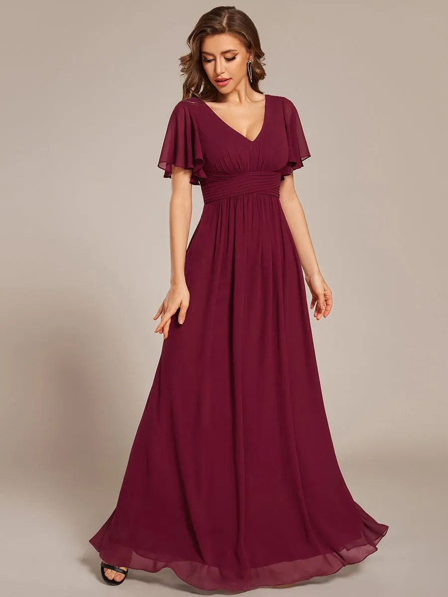 V-neck Lace-up Back Chiffon Maxi Bridesmaid Dress