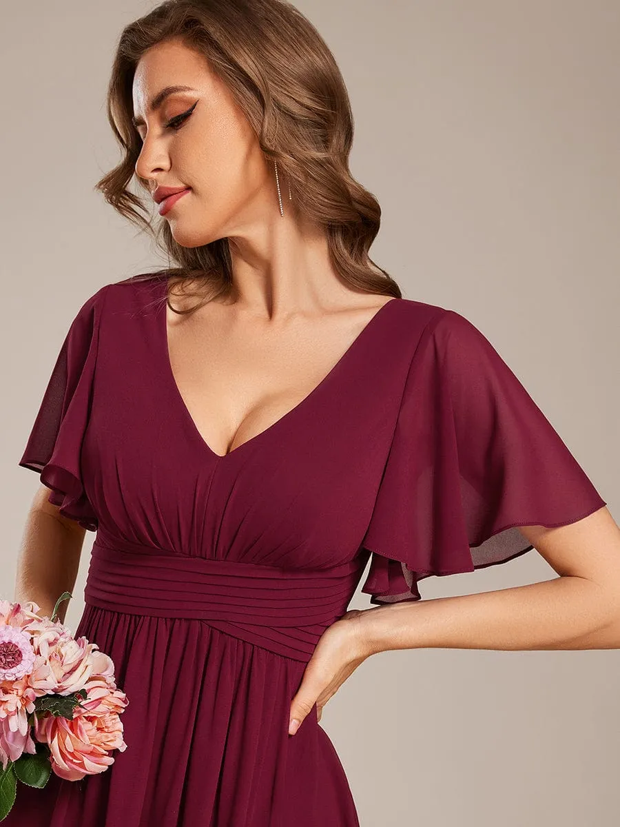 V-neck Lace-up Back Chiffon Maxi Bridesmaid Dress