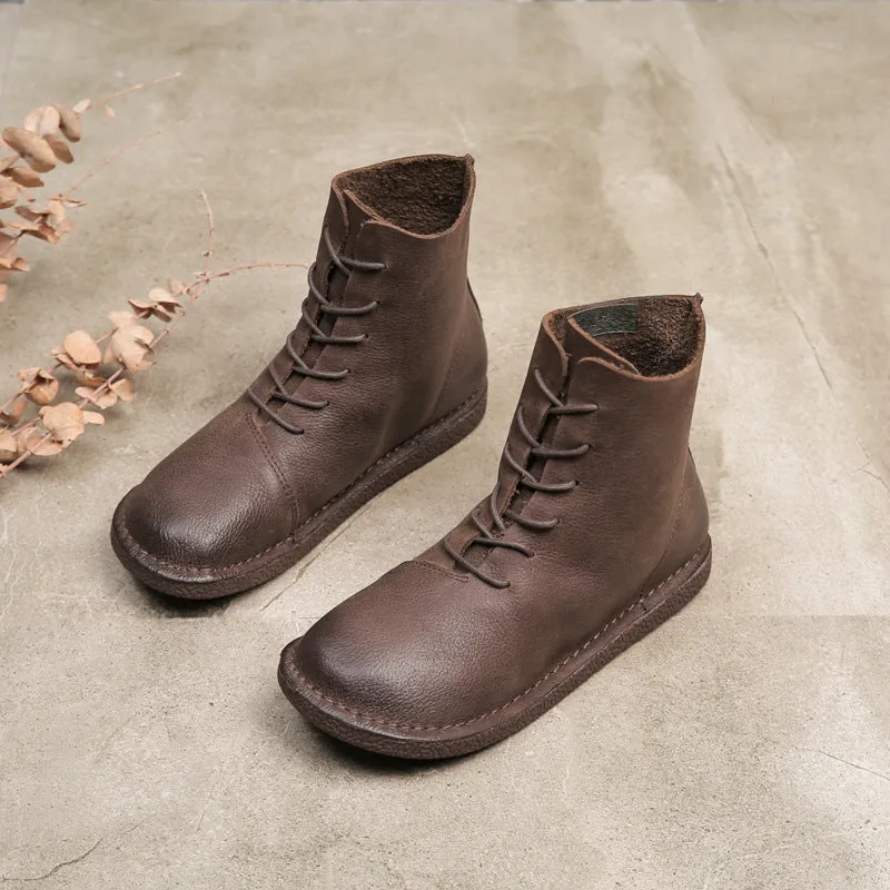 Winter Autumn Comfortable Soft Leather Lace-Up Boots