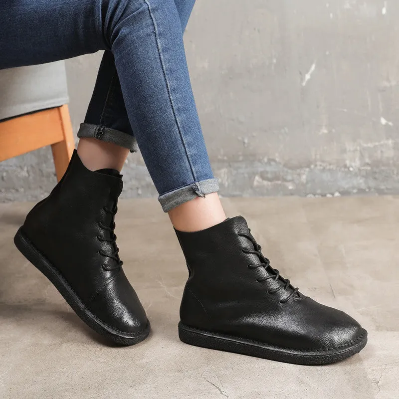 Winter Autumn Comfortable Soft Leather Lace-Up Boots