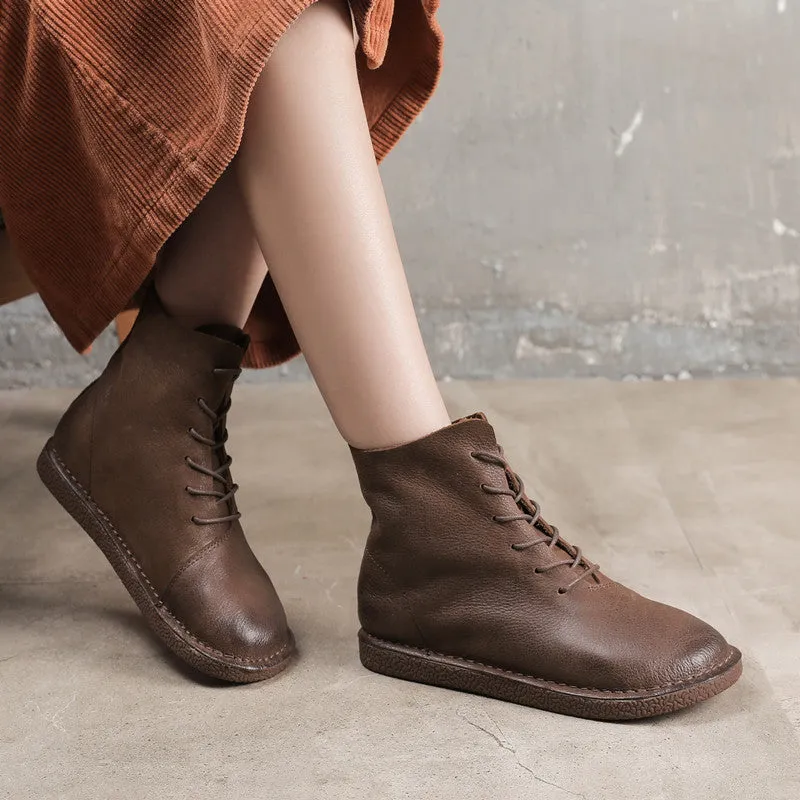 Winter Autumn Comfortable Soft Leather Lace-Up Boots