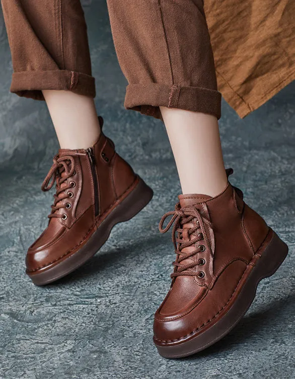 Winter Autumn Front Lace Up Comfortable Ankle Retro Boots